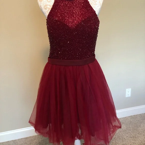 Jovani | Dresses | Jovani Burgundy Size 2 Beaded Dress | Poshmark